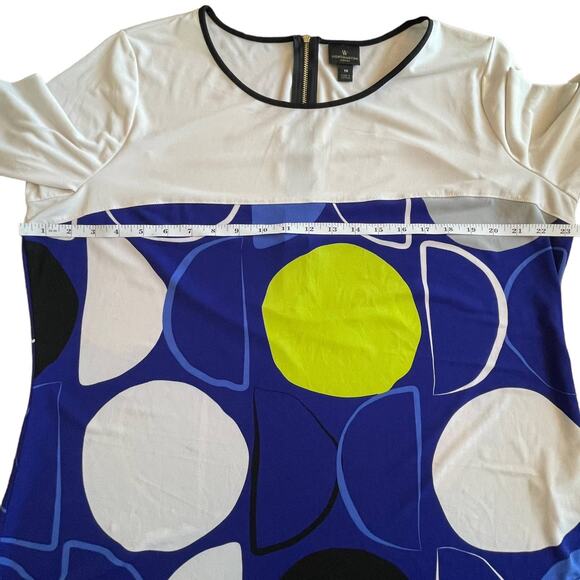 Worthington Woman 1X Plus Size Blouse Abstract Art ColorBlock Shirt White Blue - Picture 5 of 10